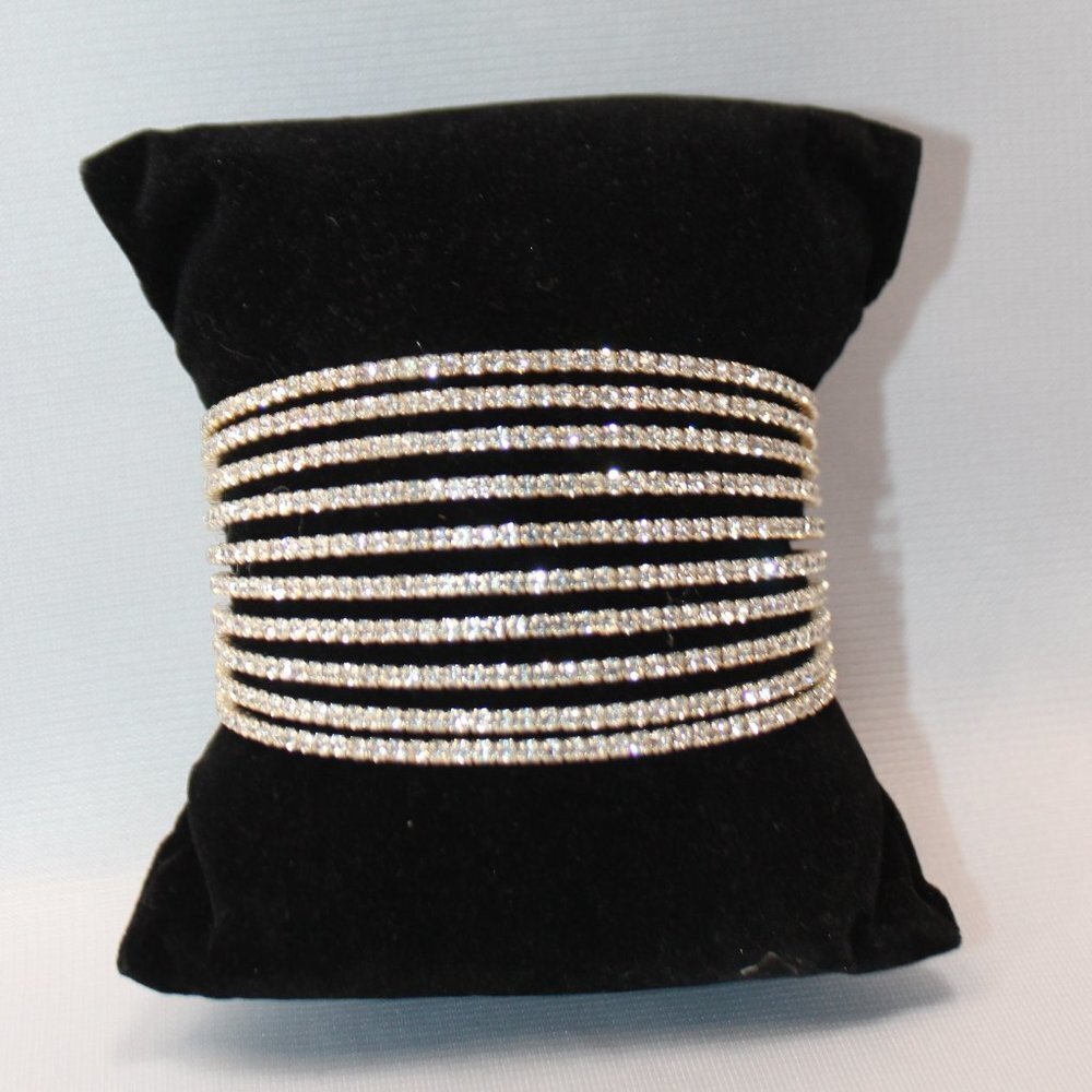 Layered 10 Row Rhinestone Cuff Bracelet